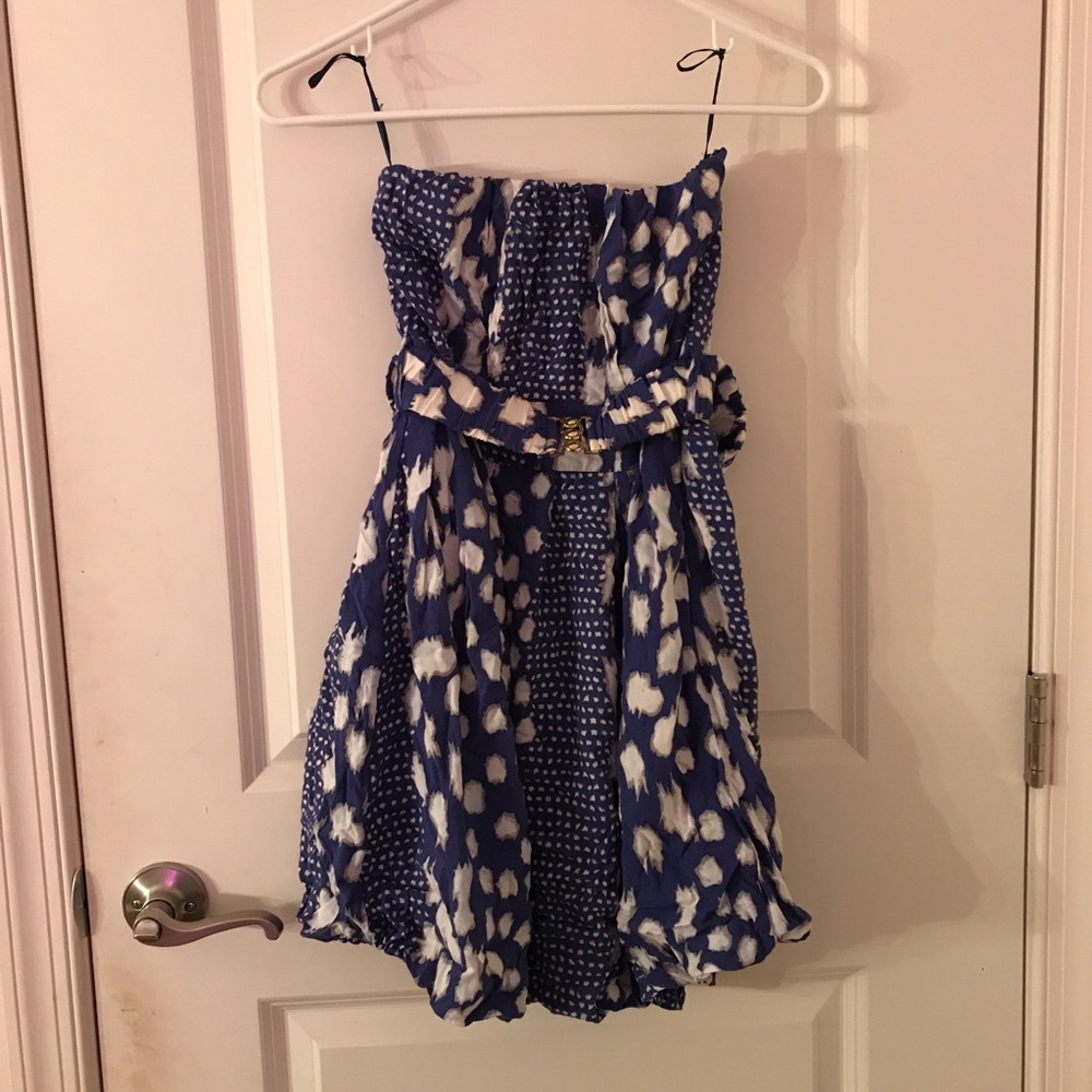 Strapless blue and white dress